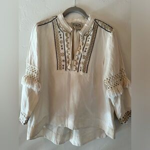 Sea New York cream linen embroidered peasant top Size 6